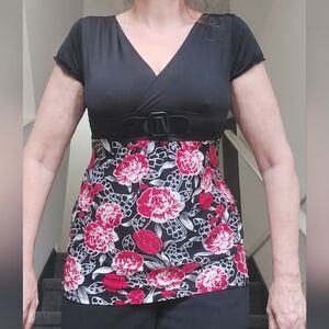 Floral Black and Red Top